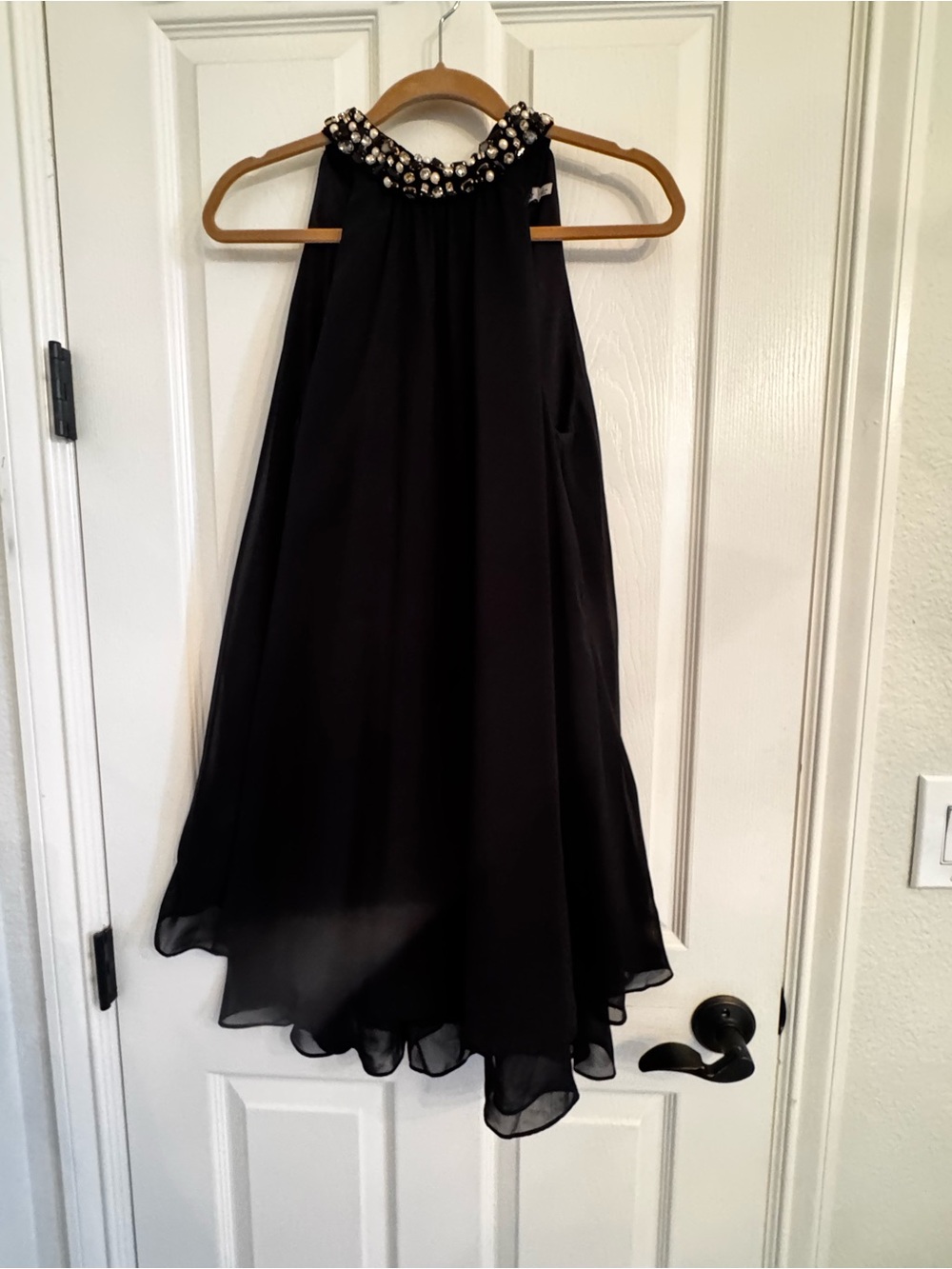 Embellished Halter Black Chiffon Dress